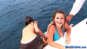 Teen Brooke and two girlfriends having fun on the boat
